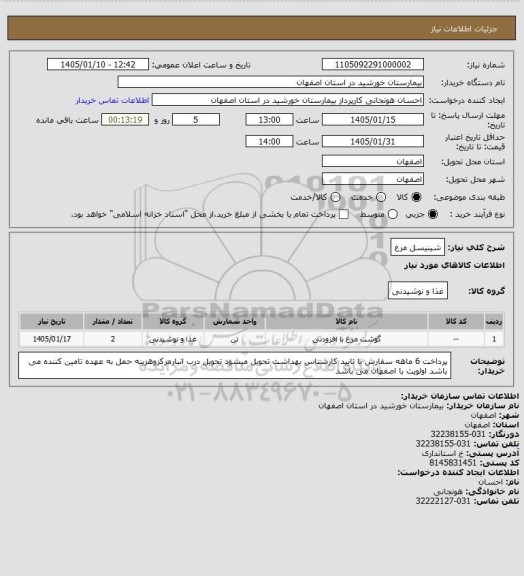 استعلام شینیسل مرغ