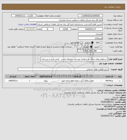 استعلام استعلام بهای اجرای طرح هادی روستای دوغیکلا  بابلسر - فرمت ابنیه و زیرسازی