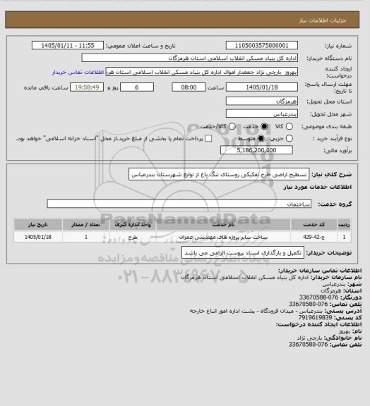 استعلام تسطیح اراضی طرح تفکیکی روستای  تنگ باغ از توابع شهرستان بندرعباس