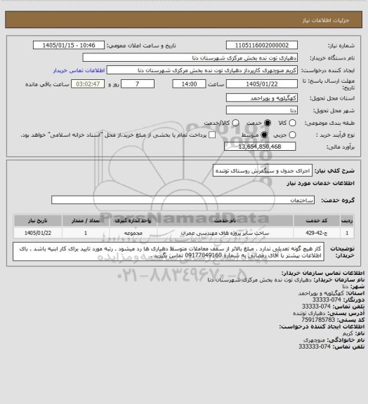 استعلام اجرای جدول و سنگفرش روستای توتنده