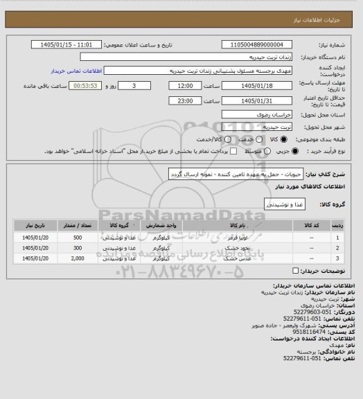 استعلام حبوبات - حمل به عهده تامین کننده - نمونه ارسال گردد