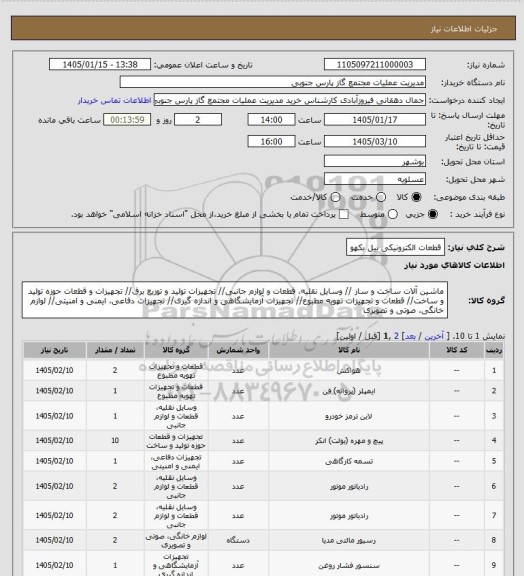 استعلام قطعات الکترونیکی بیل بکهو