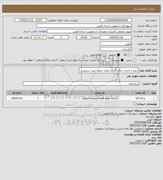 استعلام تهیه و اجرای جدول گذاری معابر سطح شهر اسفرورین