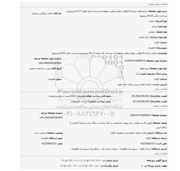 مزایده، مغازه شماره 9 واقع در ضلع شمالی محوطه به  مساحت کف مغازه 27.17 مترمربع و مساحت بالکن 24.33 مترمربع