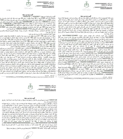 مزایده ششدانگ پلاک ثبتی 553 فرعی از 58 اصلی