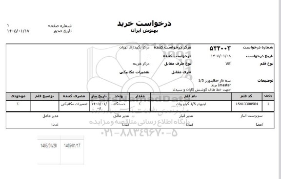 استعلام سه فاز KW اینورتر 1/5 Imaster برند جهت خط های کوشش کاران و سیدل