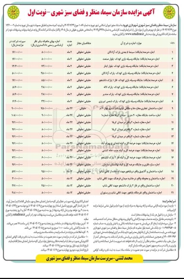آگهی مزایده  اجاره عرصه جایگاه سینما 5 بعدی پارک آزادگان..