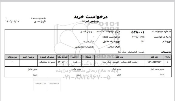 استعلام چشم الکترونیکی (فتوسل دیگ بخار)