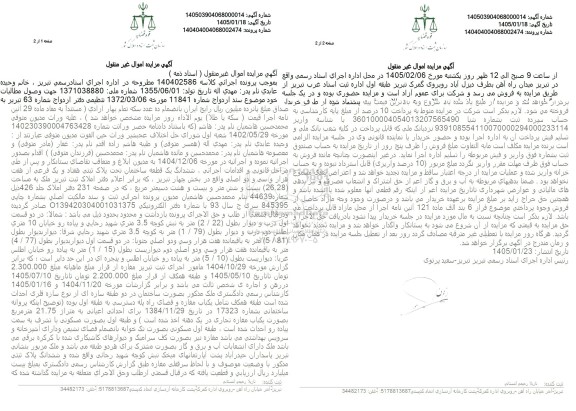 مزایده ششدانگ یک قطعه ساختمان به مساحت 26.28 مترمربع 