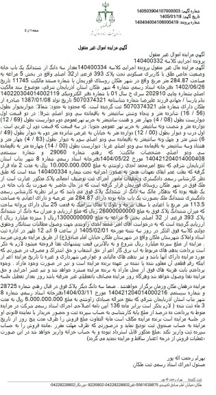 مزایده فروش مقدار سه دانگ از ششدانگ یک باب خانه