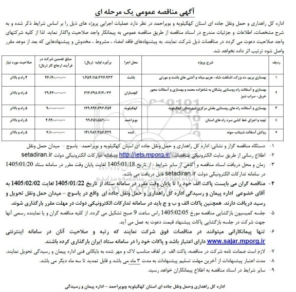 مناقصه عملیات اجرایی پروژه های بهسازی......