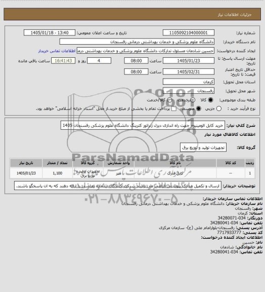 استعلام خرید کابل آلومینیومی