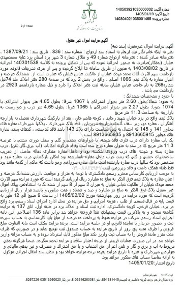 مزایده فروش مغازه به مساحت 11.3 مترمربع