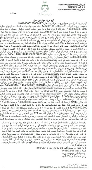 مزایده ششدانگ پلاک ثبتى 1238 فرعی