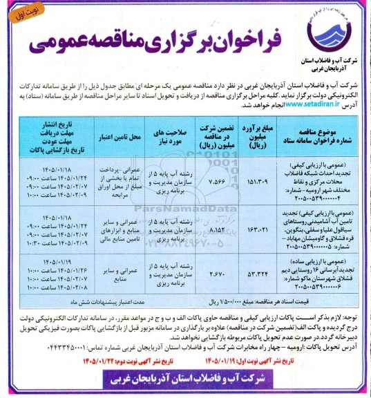 مناقصه تجدید احداث شبکه فاضلاب...