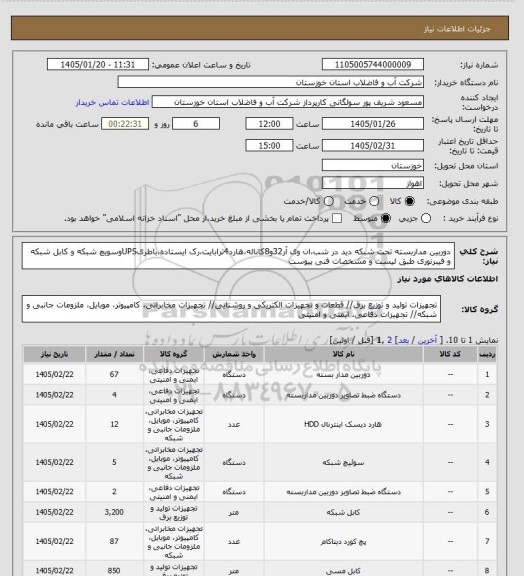 استعلام دوربین مداربسته تحت شبکه دید در شب،ان وی آر32و8کاناله،هارد4ترابایت،رک ایستاده،باطریUPSوسویچ شبکه و کابل شبکه و فیبرنوری طبق لیست و مشخصات فنی پیوست