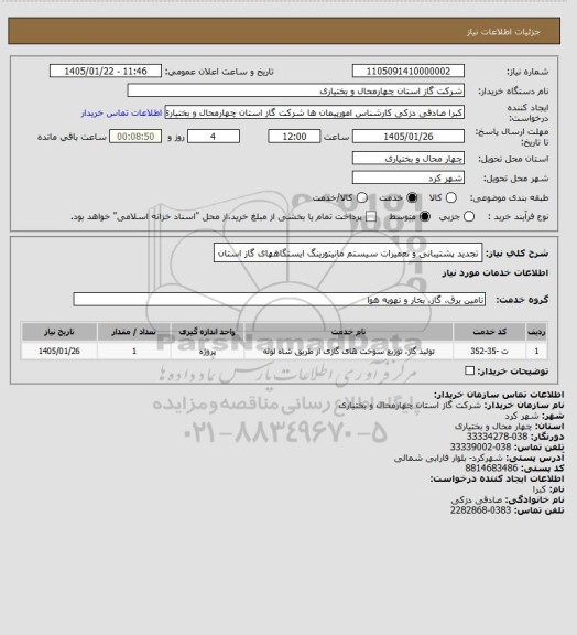 استعلام تجدید پشتیبانی و تعمیرات سیستم مانیتورینگ ایستگاههای گاز استان