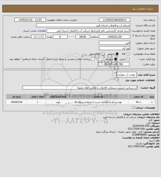 استعلام حوادث آب نظرآباد