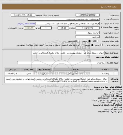 استعلام اجرای زیرسازی معابر طبق استعلام  پیوست می باشد و ملاک دهیاری استعلام می باشد