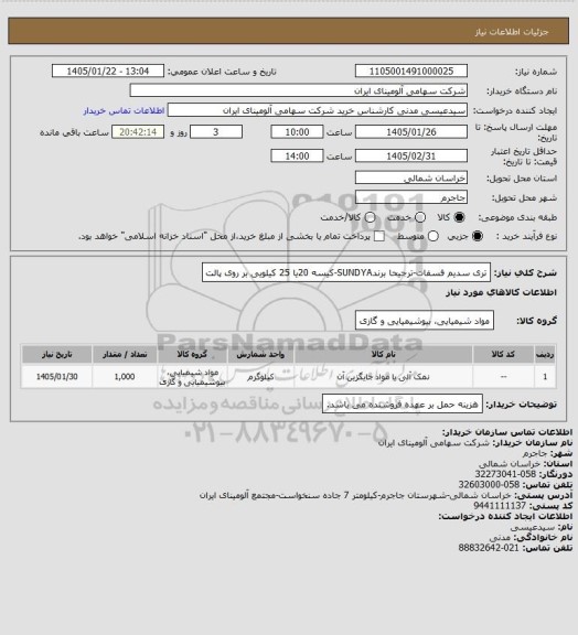 استعلام تری سدیم فسفات-ترجیحا برندSUNDYA-کیسه 20یا 25 کیلویی بر روی پالت