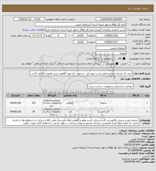 استعلام ایران کد مشابه میباشد-طبق لیست پیوستی -در صورت دارا بودن گواهی ارزش افزوده بارگزاری گردد.