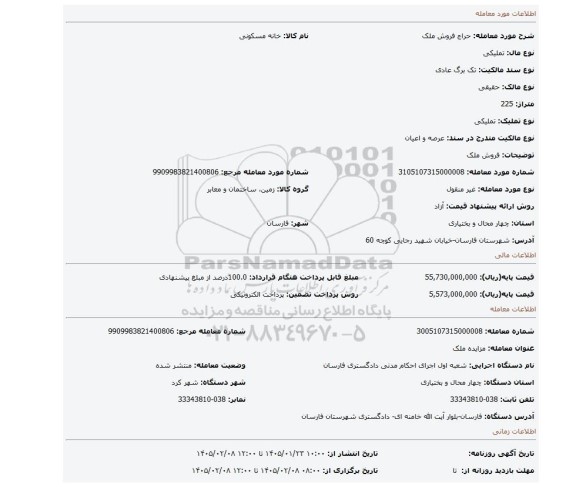 مزایده، فروش ملک