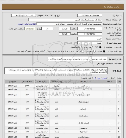 استعلام خرید قند و چای و .... مطابق با مشخصات موجود در برگ پیشنهادقیمت