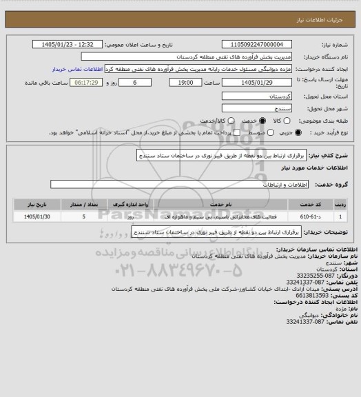 استعلام برقراری ارتباط بین دو نقطه از طریق فیبر نوری در ساختمان ستاد سنندج