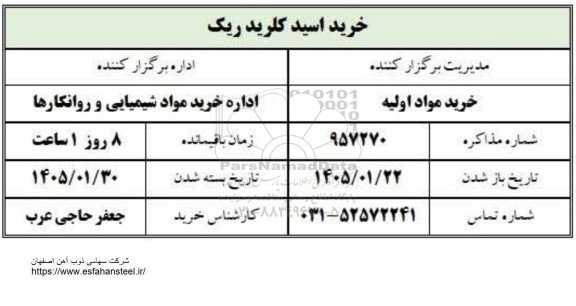استعلام خرید اسید کلریدریک