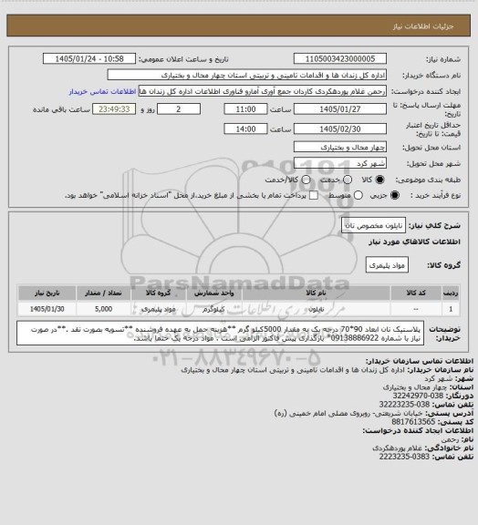 استعلام نایلون مخصوص نان