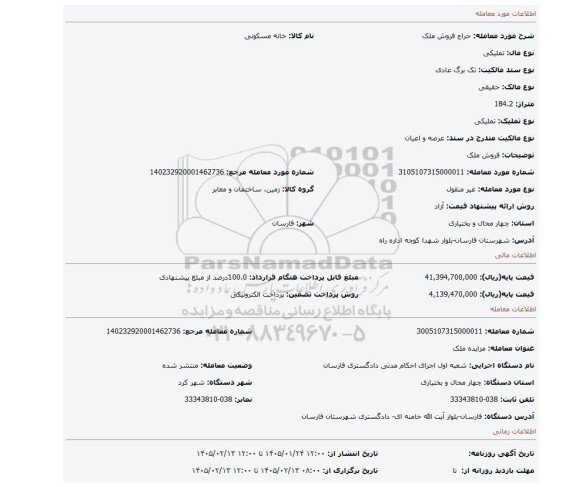 مزایده، فروش ملک