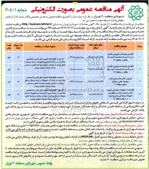 مناقصه نگهداری توسعه و باز پیرایی فضای...