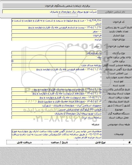 مزایده, فروش ۴۹۱ کیلو گرم انواع شمش مسی