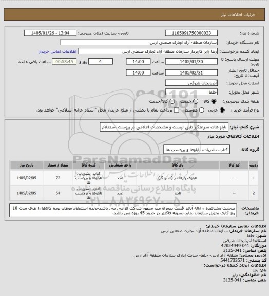 استعلام تابلو های سرعتگیر طبق لیست و مشخصات اعلامی در پیوست استعلام