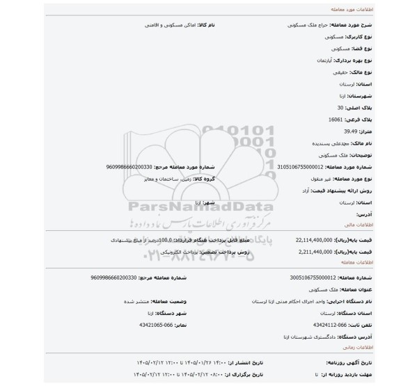 مزایده، ملک مسکونی