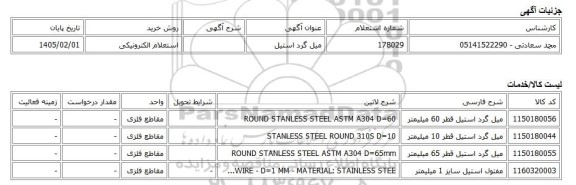 استعلام الکترونیکی، میل گرد استیل