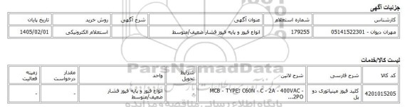 استعلام الکترونیکی، انواع فیوز و پایه فیوز فشار ضعیف/متوسط
