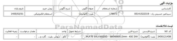 استعلام الکترونیکی، پلیت (گالوانیزه)