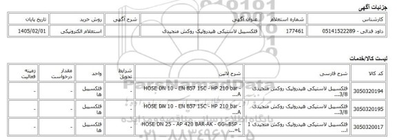استعلام الکترونیکی، فلکسیبل لاستیکی هیدرولیک روکش منجیدی