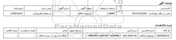 استعلام الکترونیکی، مجموعه یاتاقان