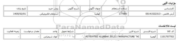 استعلام الکترونیکی، آلومینا