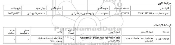 استعلام الکترونیکی، محلول شست وشوی تجهیزات الکتریکی