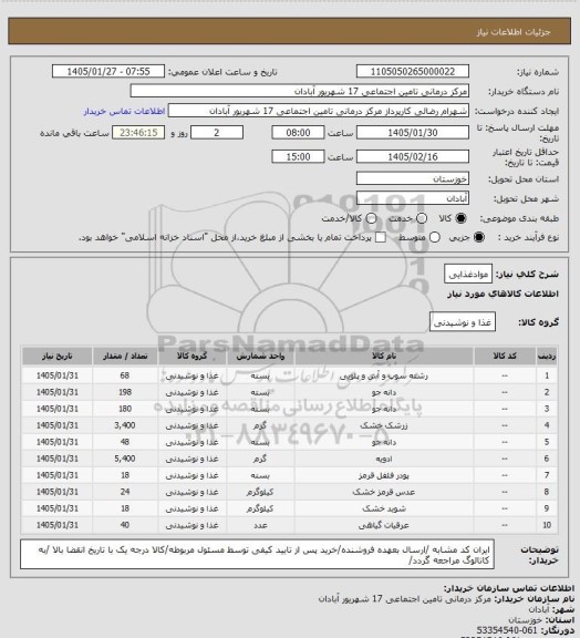 استعلام موادغذایی