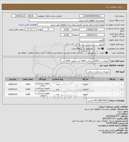 استعلام آنژیوکت زرد 4000 عدد-آبی 4000 عدد-صورتی 3000 عدد