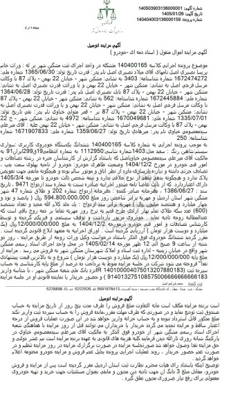 مزایده فروش ششدانگ یکدستگاه خودروی کاربری سواری سیستم شاهین رنگ سفید مدل : 1403