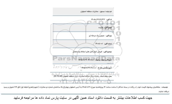 مزایده فروش انواع کابل های اسقاط و مستعمل