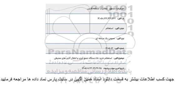  استعلام خرید 50 دستگاه جمع آوری و انتقال آلارم های محیطی 