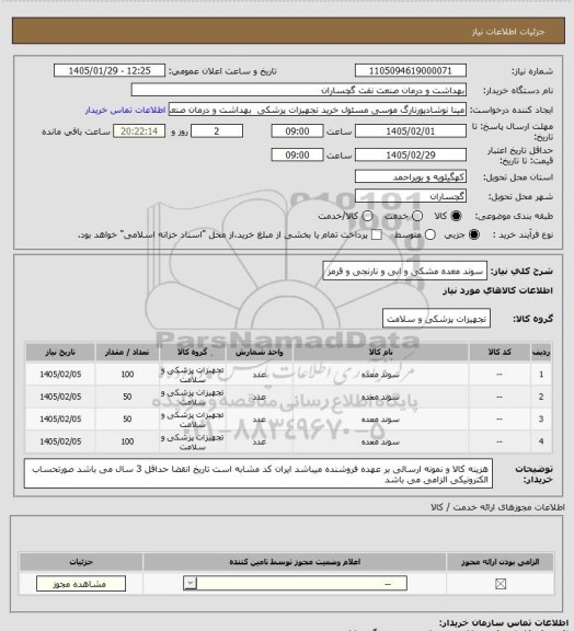 استعلام سوند معده مشکی و ابی و نارنجی و قرمز