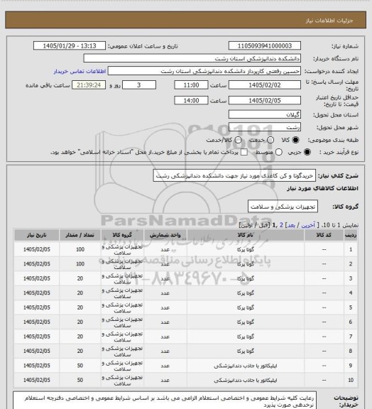 استعلام خریدگوتا و کن کاغذی مورد نیاز جهت دانشکده دندانپزشکی رشت