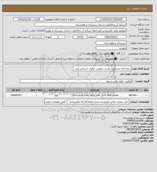 استعلام  	
بیمه نامه مسئولیت مدنی عمومی درقبال اشخاص ثالث